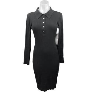 NEW Almost Famous Black Ribbed Polo Henley Open Back Sheath Midi Dress Size XL